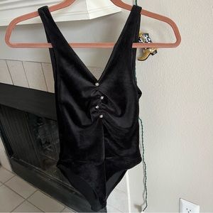 Black velvet tank top bodysuit